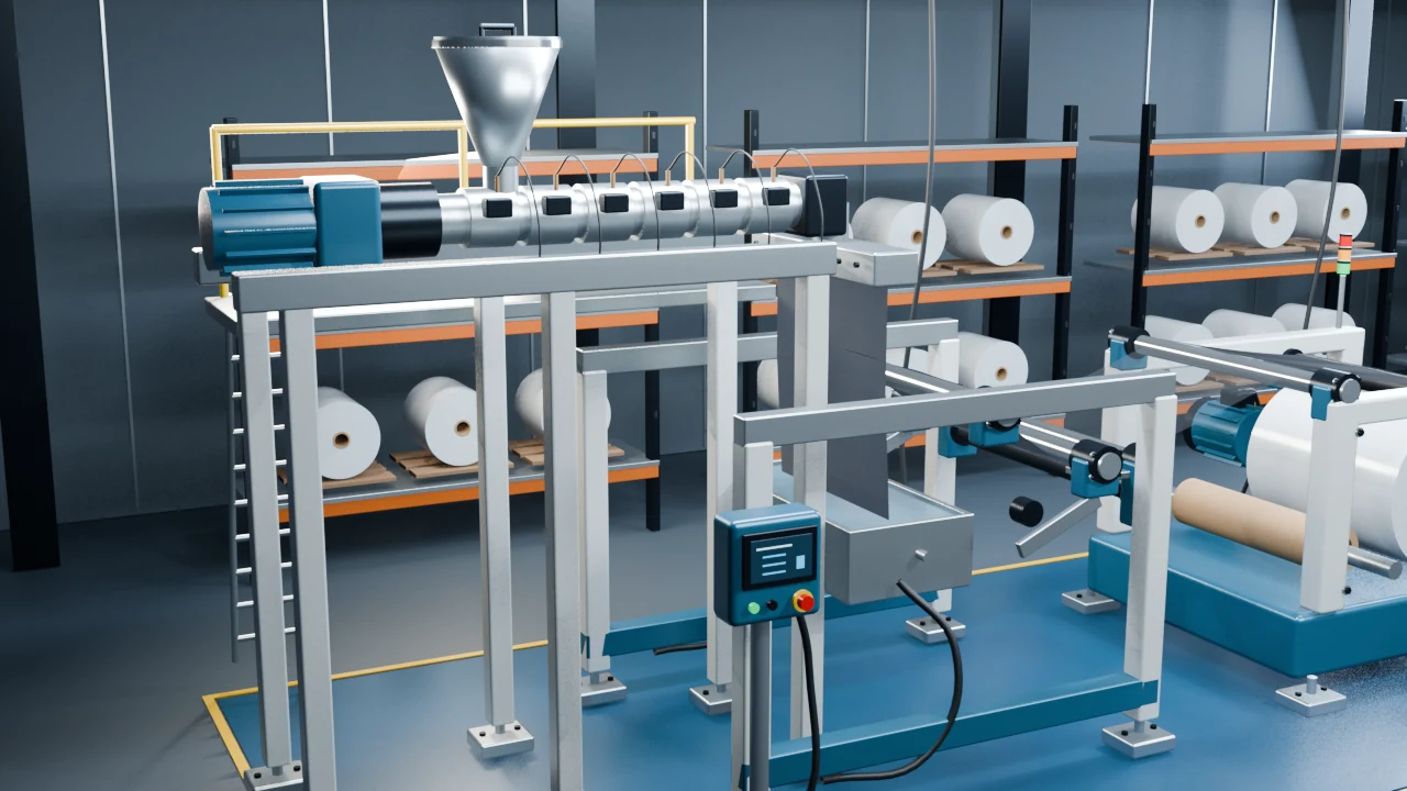 Cenário industrial ilustrativo em 3D — Extrusão