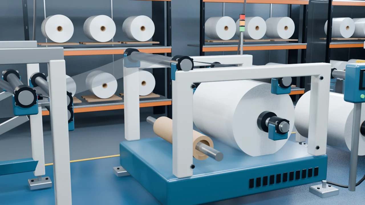 Cenário industrial ilustrativo em 3D — Rebobinagem