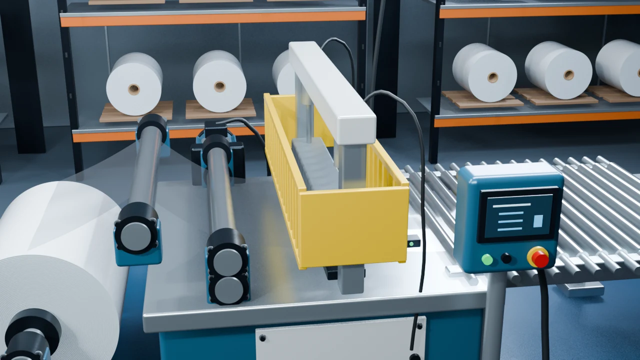 Cenário industrial ilustrativo em 3D — Corte e solda